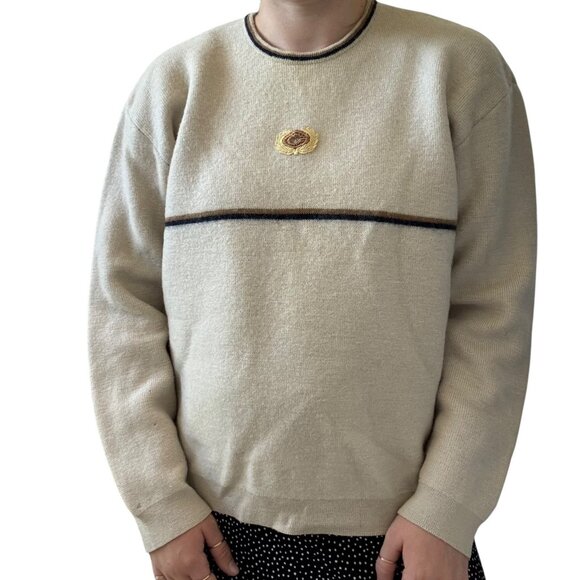 Vintage 1960s Austrian 100% Wool Boiled Letterman Rugby Preppy Ski Sweater Sz M - Picture 1 of 8